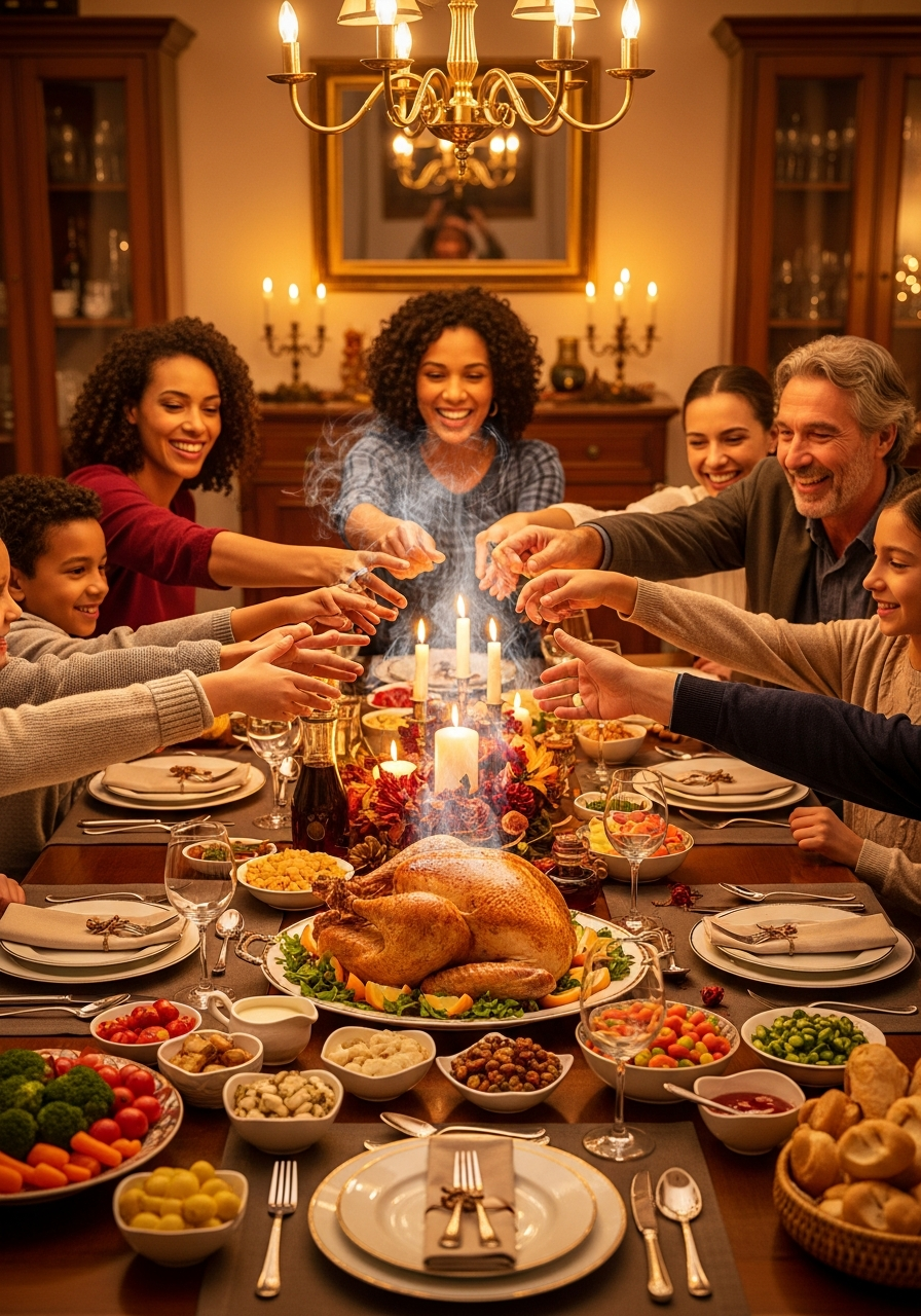 Family enjoying dinner together